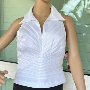 NWT White Petite JS Collection Top with Collard & Full Zipper Back Size 8 USA
